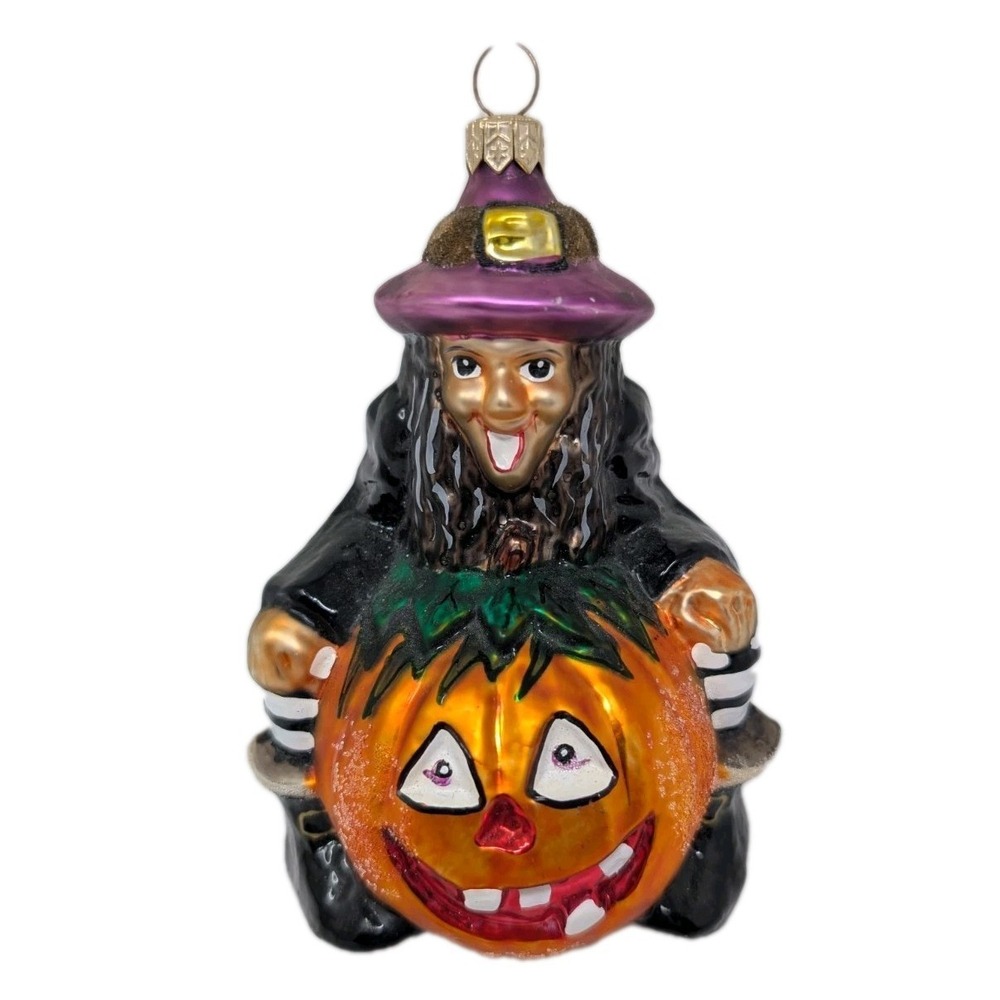Vtg Christopher Radko Punkin Pal Witch Pumpkin Blown Glass Ornament Halloween‎